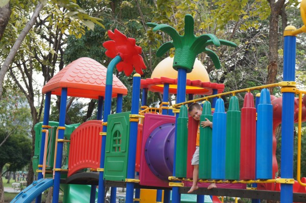 Mason at Lumpini park where he made some new friends