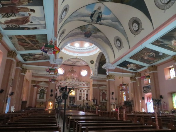 Inside of an old church.  It had some amazing murals on the ceiling