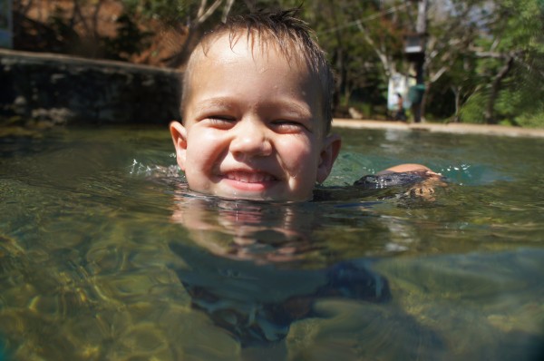 He learned how to swim without flotation devices and is now a "fish" in water