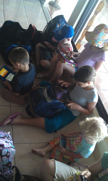 Since we took 5 kids on 4 different airplanes we had to be creative of how to entertain them.  But, we did brake down and just handed everyone an electronic devise while we waited for our plane to arrive.