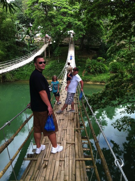 "Hanging Bridge" made of some steel wire, but mostly bamboo.