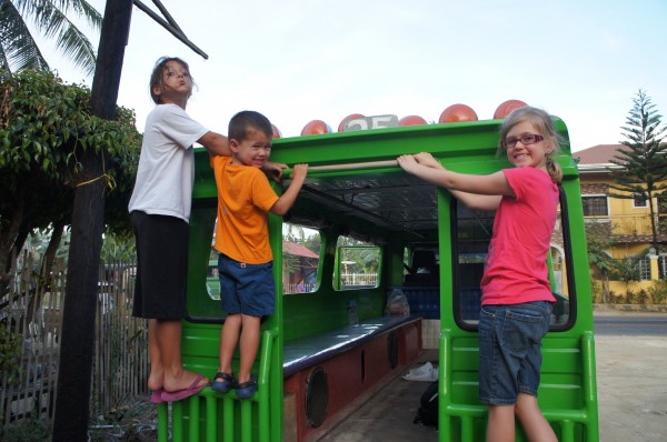 We rented a jeepney for the day to tour Cebu.  The kids liked climbing on the back when we were stopped.