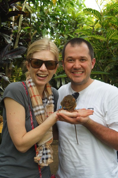 At the last stop of our tour we saw more tarsiers just before closing time and the worker put one on our hands.