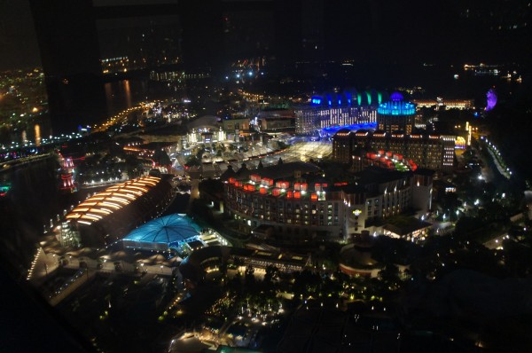 View of Sentosa Island at night as seen from our cable car.