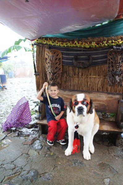 Mason was excited to get a wooden snake for his treat and to get a photo with this "cool dog"