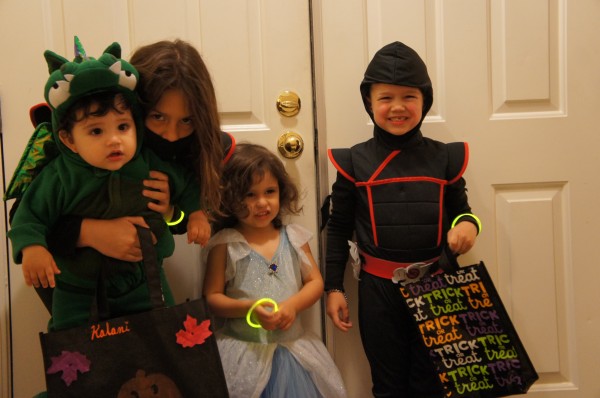 Ready to go Trick-or-Treating with cousins.  We only lasted about an hour or so, but everyone was happy with their loot.
