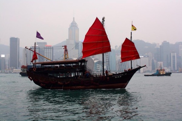 Cool Asian boat at the Hong Kong harbor