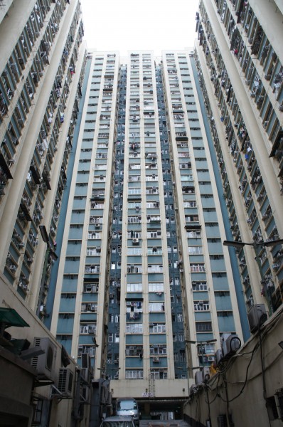 Over 1,000 people live in this apartment building. There are many of these apartment buildings all over Hong Kong