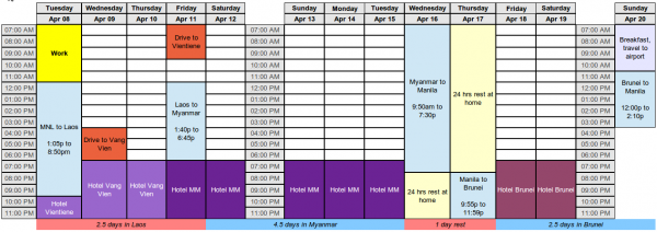 Our schedule for Spring Break 2014