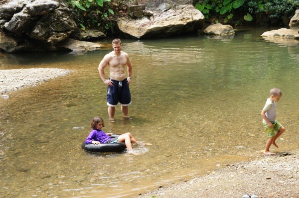 Outside of the Tham Nam Water cave the kids had a great time playing with the inner tubes...inside the cave was pitch black expect for the headlights that we wore