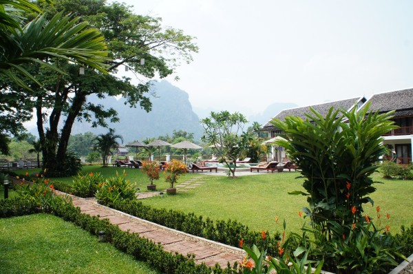 We drove 3 hours from Vientiane to Vang Vieng and stayed at the Riverside Boutique Resort
