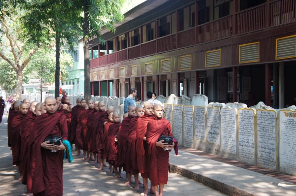 We visited a monastery around lunch time and saw the monk procession where they bring in their donations for the day and then get their lunch meal 