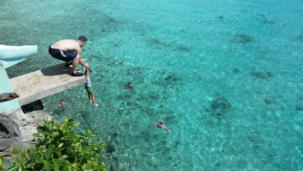 Mason got dropped off the platform at Salagdoong. Later he ran and jumped off on his own while other adults were too nervous to do the same.