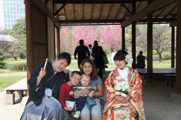 We saw a couple of different bride/grooms while walking the garden. This bride/groom where nice enough to let us take a picture with them during this photo shoot.