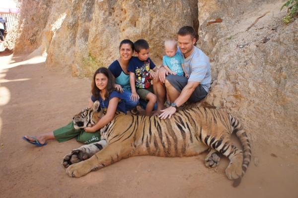 We went back to the Tiger Temple. I was a little nervous to have our "not yet one year old" baby next to a big tiger, but it was fine.