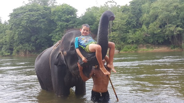 Mason really had a great time with the elephants. He even did some "cannon balls" off of the elephant's head and basically saw the elephant as a "jungle-gym"