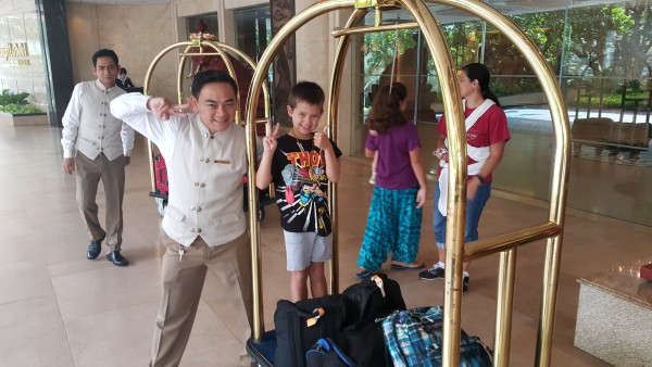 The ambiance, rooms, food and staff are all so great at The Shangri-La. Mason was able to grab a ride with the bell-hop.
