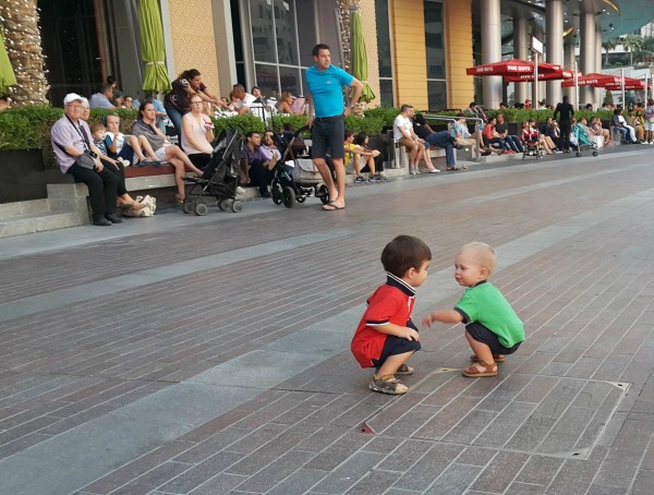 While waiting to watch the Dubai Mall fountain show, Blake was making friends.