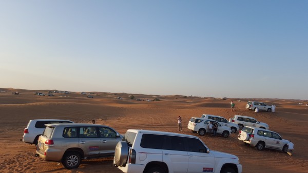 There were so many cars there to do "dune bashing." It is like a roller coaster ride in the car and air is let out of the tires for this experience.