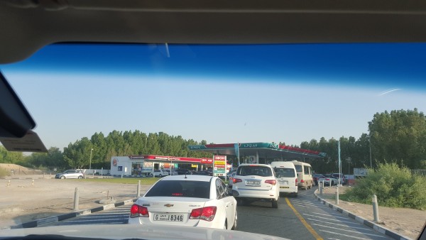 Filling up your car in the UAE is time consuming. Since there aren't a lot of gas stations in the country, you wait in long lines to fill up your car.