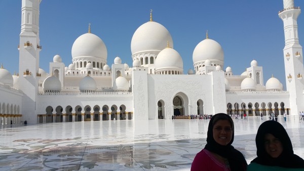 Inner area of the Grand Mosque. Kalani was a little bit upset that women had to wear long sleeve shirts, long pants and cover our heads, but the men could wear short sleeve shirts and didn