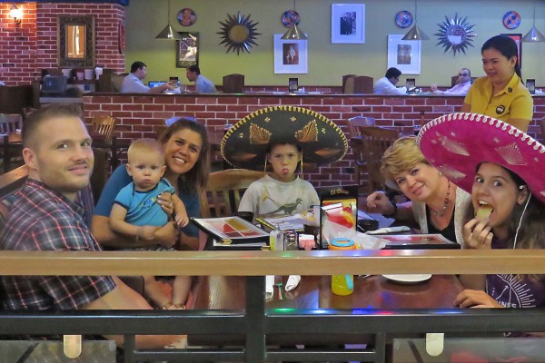 Lunch at a Mexican restaurant where all of the staff were Filipinos. So of course they helped us take care of Blake so we could eat.