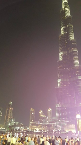 Night view of the Burj Kalifa after the water show.