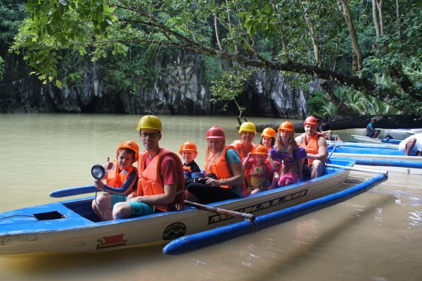 Our group is ready to enter the caves of the Underground River.