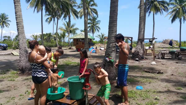 There is clean water on their property, but you have to use the spigot to pump it out. Mason really liked using the spigot.