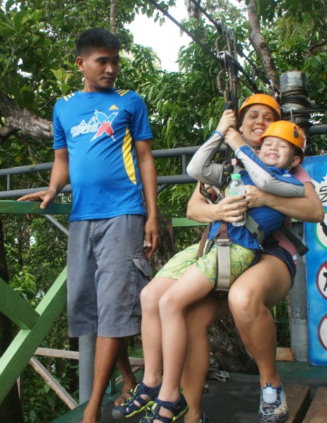 After swimming we decided to do the zipline over the ocean. Mason was a bit scared and probably too young as well to ride by himself, so I went with him