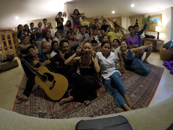 Wacky photo with everyone who was participating in our Christmas celebration...family members, missionaries, and resort staff.