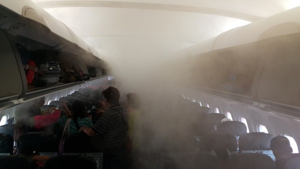 Boarding the plane looked like this since they had the AirCon blasting, but it was hot and humid outside.