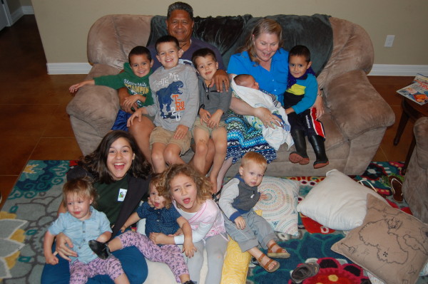 Grandparents with 10 of their 15 grandchildren.