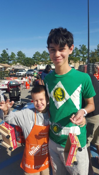 Mason made a small wagon at Home Depot with his uncle Seth.