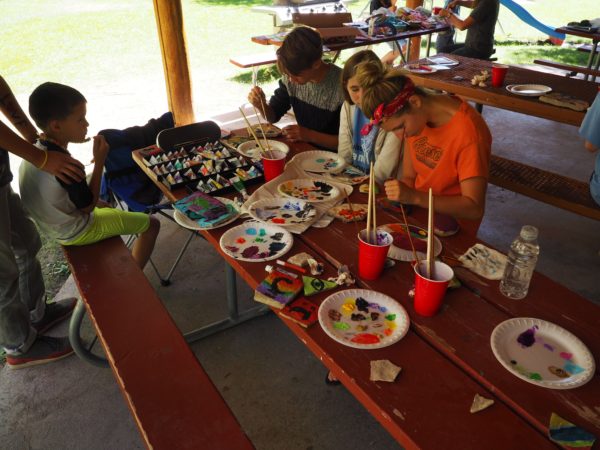 After breakfast was a morning of crafts that my sister planned. Painting rocks that we found on our hike, FruitLoop necklaces, Kool-Aid lip gloss, etc.