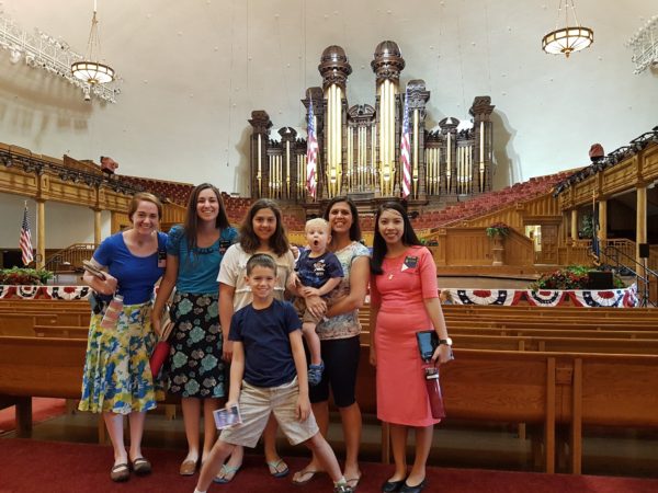 We befriended Leslie in the Philippines and encouraged her to serve a mission. She returns home the end of this month, so we count it very fortunate that we got a VIP tour of Temple Square with her and her companions. Here we are inside the Tabernacle.